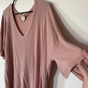 A New Day Ribbed Sweater with Cropped Sleeves in Blush Size XXL